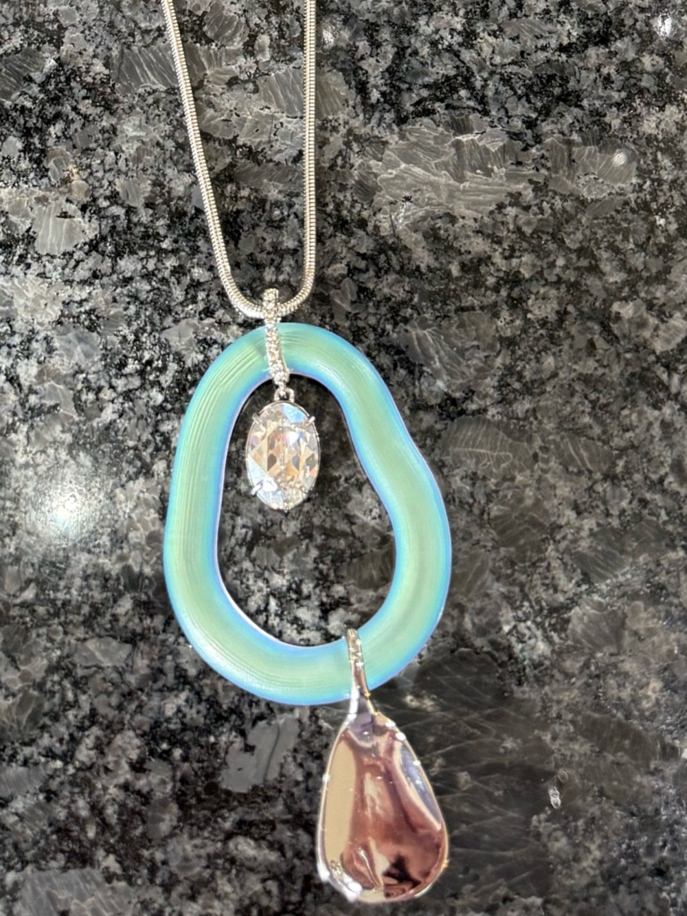 Silver Alexis Bittar Turquoise Necklace w/ & Crystal Accents, matching earrings.